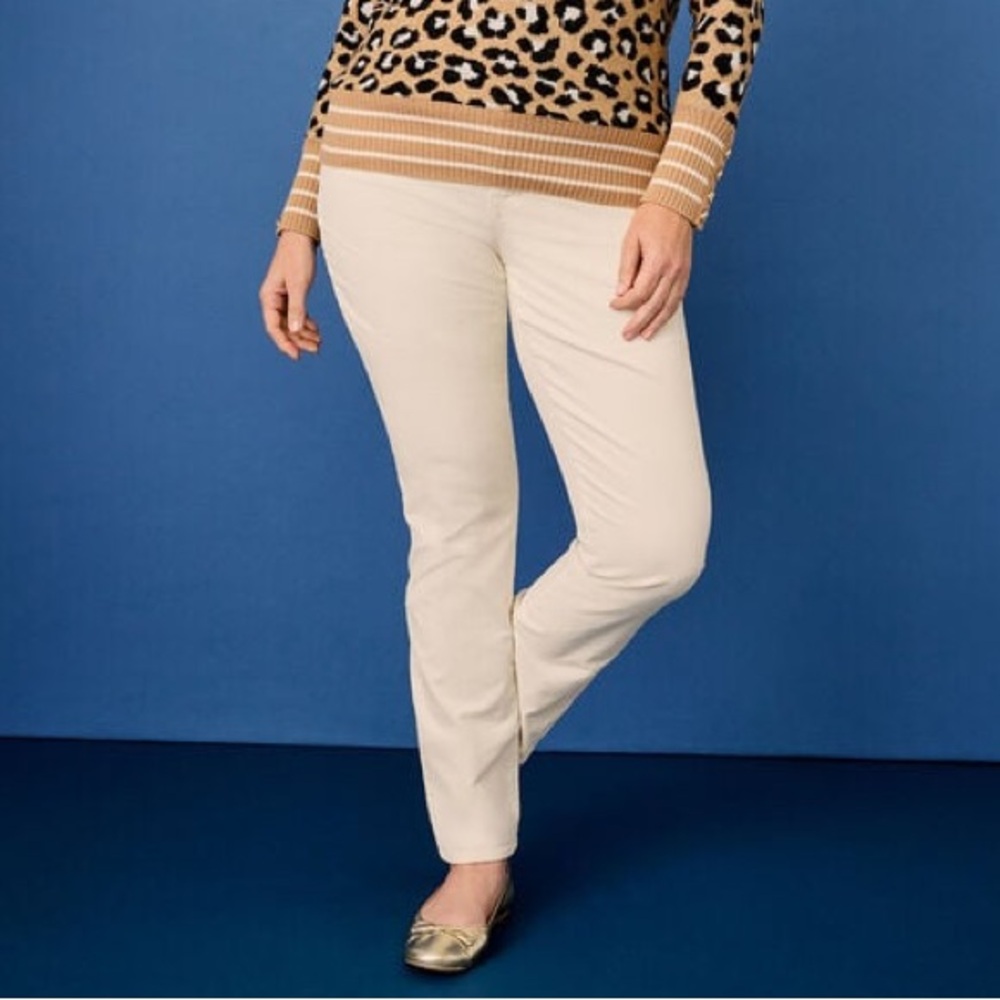 Talbots Strech Women Cream High Waisted Corduroy Jegging‎ Pants Size 18 NWOT